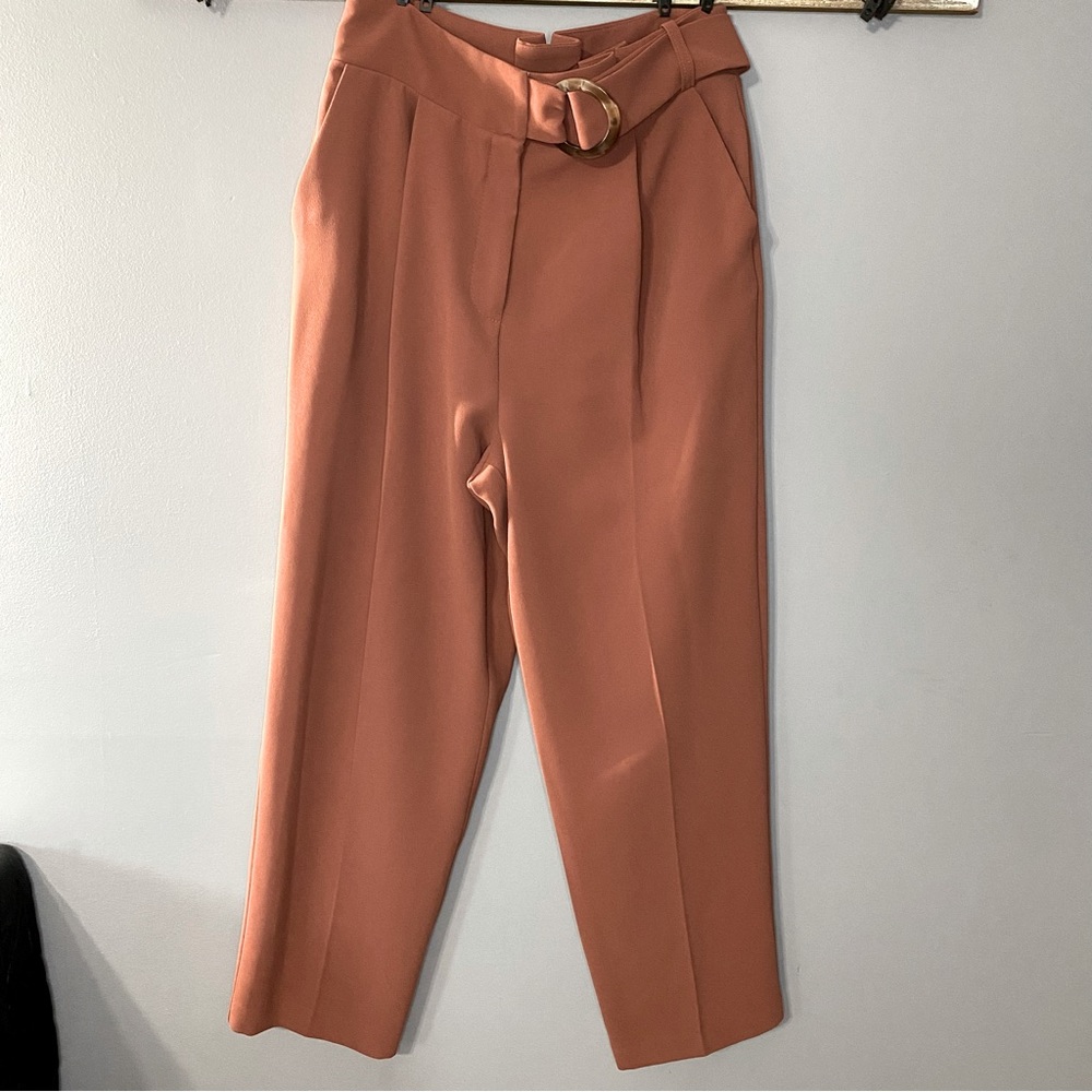 Topshop High Waisted Cropped Pants with Tie Belt | Rust Orange
